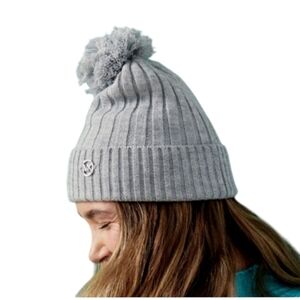 Michael Kors Gray Knit Pom Pom Beanie Metal Logo Plate NWT